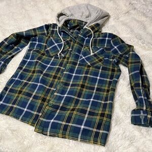 PacSun Empyre Plaid Hooded Flannel Shirt